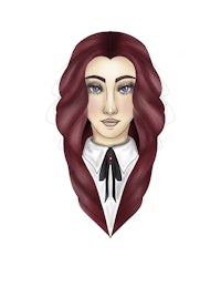 a drawing of a woman with long red hair