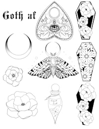 a black and white drawing of a moth and flowers